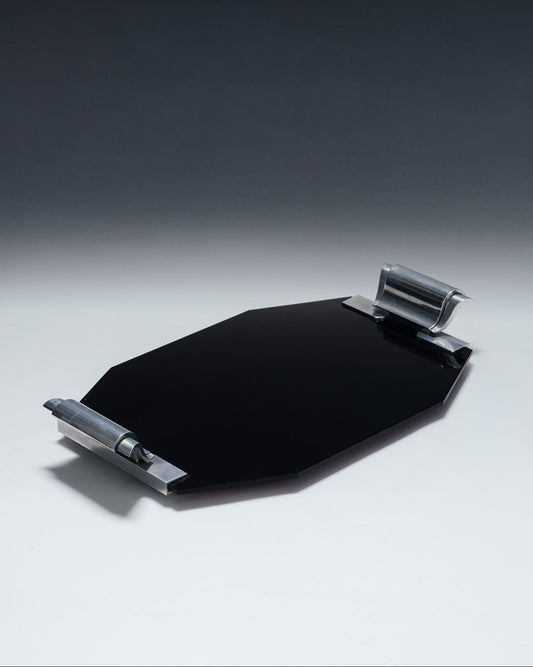 GLASS AND METAL TRAY, 1930s