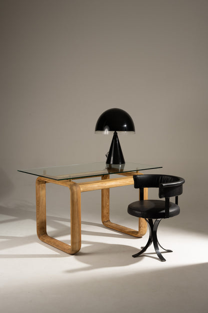 WOOD AND GLASS DESK, BURKHARD VOGTHERR FOR ROSENTHAL, 1980s