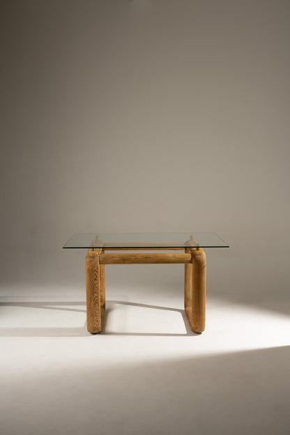 WOOD AND GLASS DESK, BURKHARD VOGTHERR FOR ROSENTHAL, 1980s