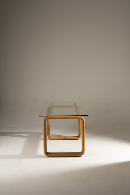 WOOD AND GLASS DESK, BURKHARD VOGTHERR FOR ROSENTHAL, 1980s