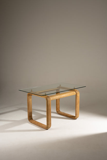 WOOD AND GLASS DESK, BURKHARD VOGTHERR FOR ROSENTHAL, 1980s