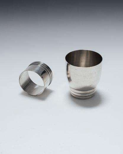 SILVER-PLATED METAL EGG CUP AND NAPKIN RING, 1940s