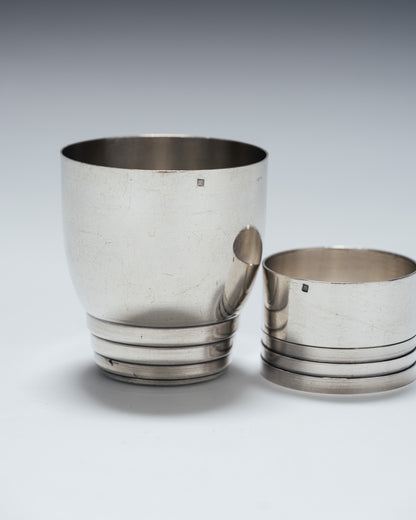 SILVER-PLATED METAL EGG CUP AND NAPKIN RING, 1940s