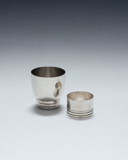 SILVER-PLATED METAL EGG CUP AND NAPKIN RING, 1940s