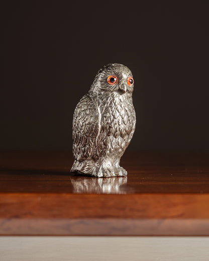 SILVER-PLATED OWL SALT SHAKER, 1950s
