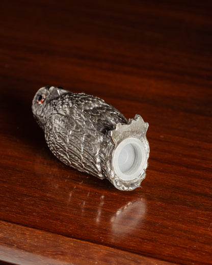 SILVER-PLATED OWL SALT SHAKER, 1950s