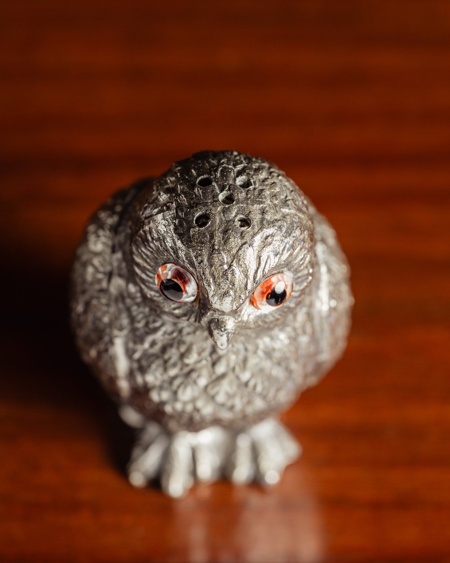 SILVER-PLATED OWL SALT SHAKER, 1950s