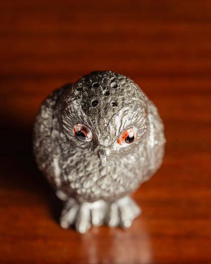 SILVER-PLATED OWL SALT SHAKER, 1950s