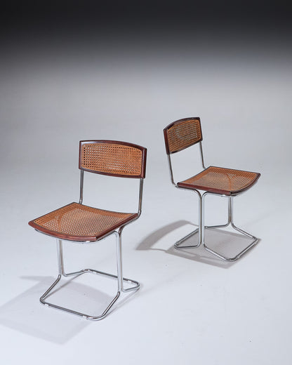 WOOD AND CHROME CHAIR, COLOMBO, ARFLEX, 1970s