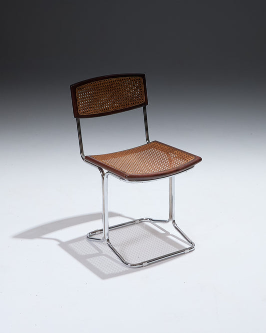 WOOD AND CHROME CHAIR, COLOMBO, ARFLEX, 1970s