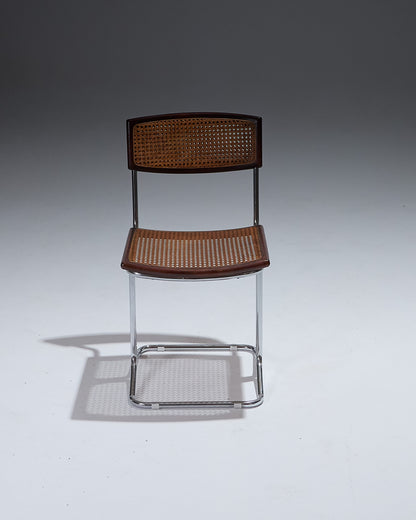 WOOD AND CHROME CHAIR, COLOMBO, ARFLEX, 1970s