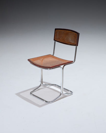 WOOD AND CHROME CHAIR, COLOMBO, ARFLEX, 1970s