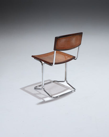 WOOD AND CHROME CHAIR, COLOMBO, ARFLEX, 1970s