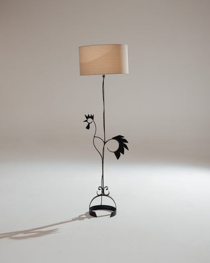 WROUGHT IRON ROOSTER FLOOR LAMP, 1950s
