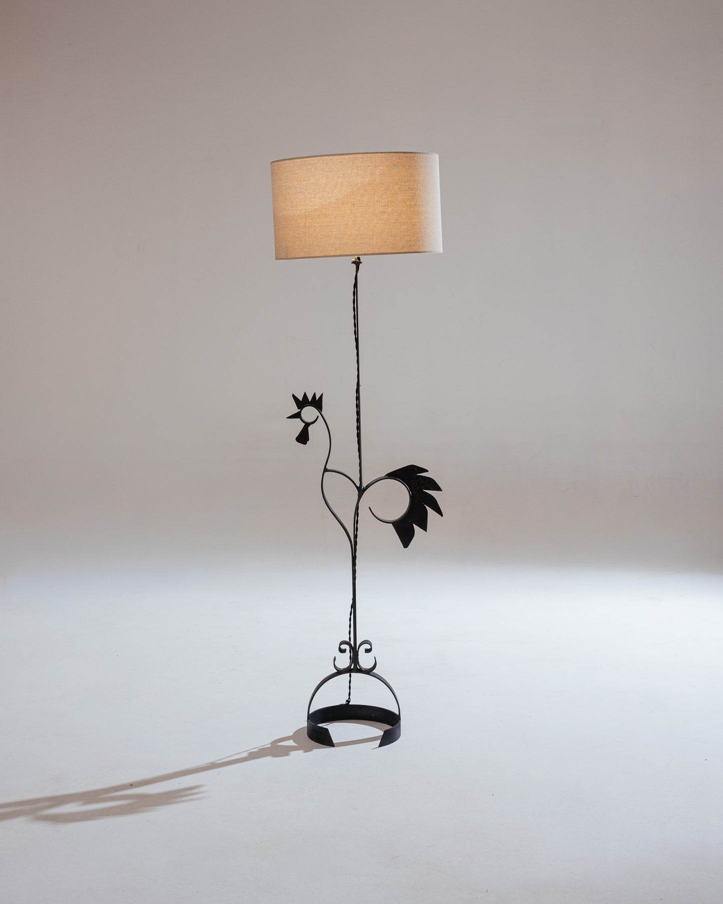 WROUGHT IRON ROOSTER FLOOR LAMP, 1950s