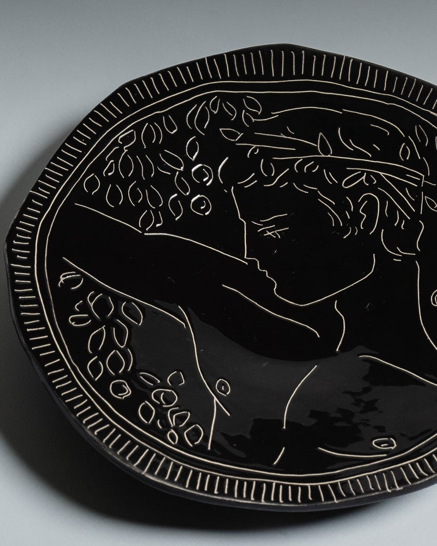 HANDCRAFTED BLACK CERAMIC PLATE, ELDAROV.T