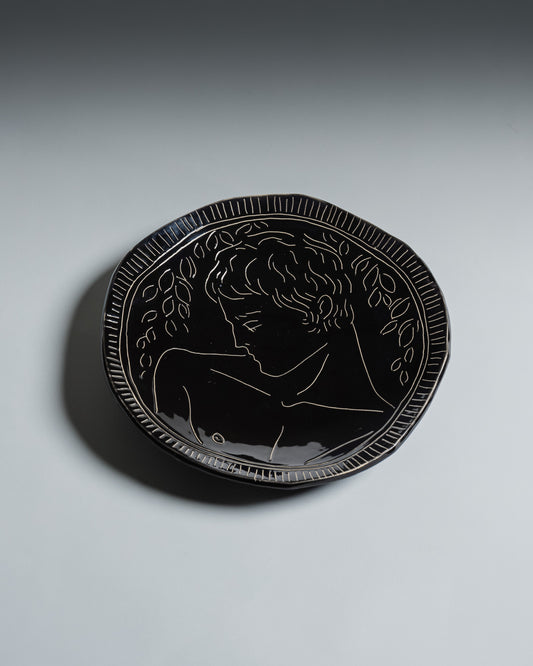 HANDCRAFTED BLACK CERAMIC PLATE, ELDAROV.T