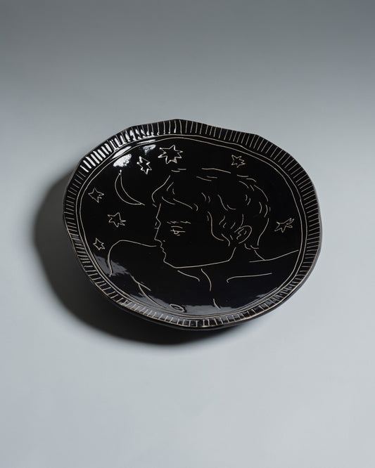 HANDCRAFTED BLACK CERAMIC PLATE, ELDAROV.T