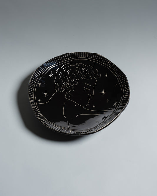 Handcrafted black ceramic plate, Eldarov.T