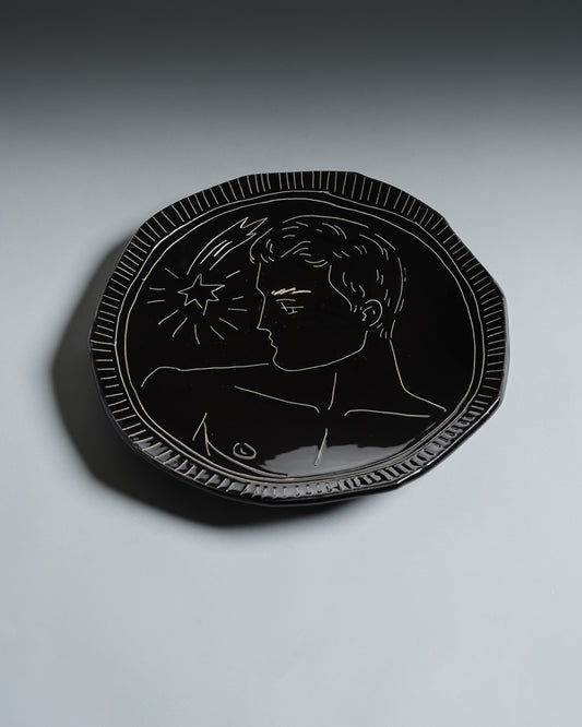 HANDCRAFTED BLACK CERAMIC PLATE, ELDAROV.T