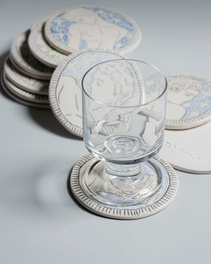 DESSOUS DE VERRE BLANC ARTISANAL EN CÉRAMIQUE, ELDAROV.T