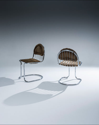 SET DE 4 CHAISES EN VELOURS, GASTONE RINALDI, 1970s