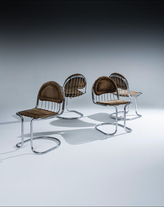 SET DE 4 CHAISES EN VELOURS, GASTONE RINALDI, 1970s