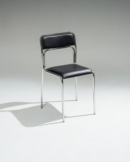 PAIRE DE CHAISES EN ACIER TUBULAIRE ET SIMILI CUIR NOIR, 1980s