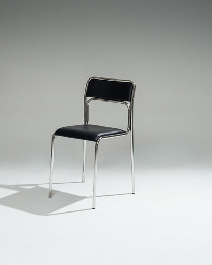 PAIRE DE CHAISES EN ACIER TUBULAIRE ET SIMILI CUIR NOIR, 1980s