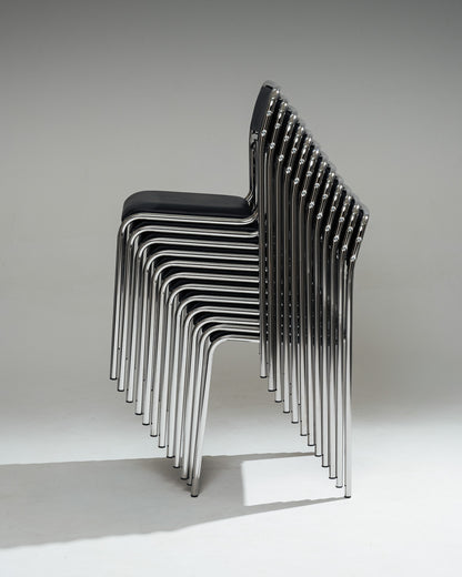 PAIRE DE CHAISES EN ACIER TUBULAIRE ET SIMILI CUIR NOIR, 1980s