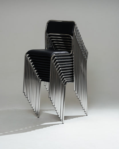 PAIRE DE CHAISES EN ACIER TUBULAIRE ET SIMILI CUIR NOIR, 1980s