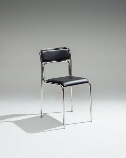 PAIRE DE CHAISES EN ACIER TUBULAIRE ET SIMILI CUIR NOIR, 1980s