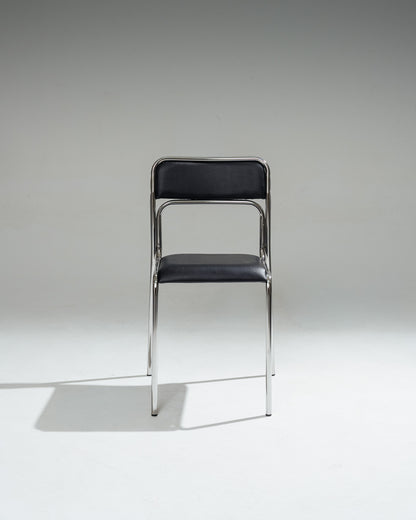 PAIRE DE CHAISES EN ACIER TUBULAIRE ET SIMILI CUIR NOIR, 1980s
