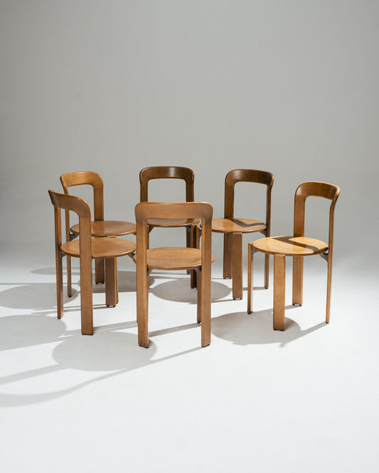 SET OF 6 SOLID BEECH CHAIRS, BRUNO REY, DIETIKER, 1980s