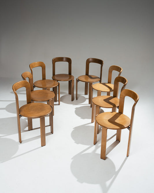 SET OF 8 SOLID BEECH CHAIRS, BRUNO REY, DIETIKER, 1980s