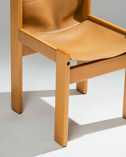 PAIR OF SADDLE LEATHER AND BEECHWOOD CHAIRS, IBISCO SEDIE, 1970s