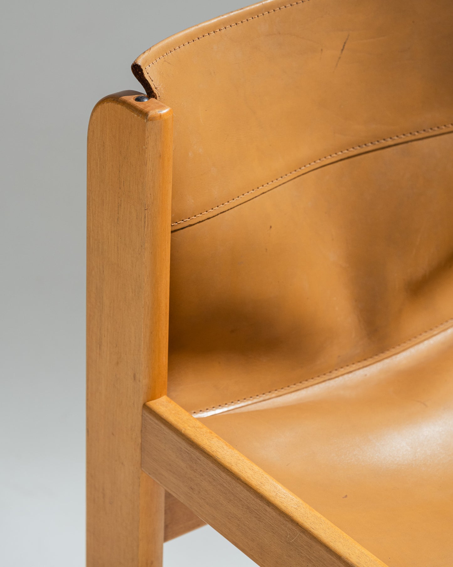 SADDLE LEATHER AND BEECH WOOD CHAIR, IBISCO SEDIE, 1970s
