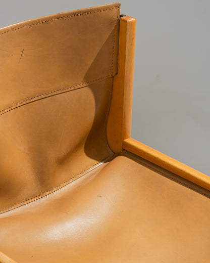 SADDLE LEATHER AND BEECH WOOD CHAIR, IBISCO SEDIE, 1970s