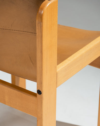 PAIR OF SADDLE LEATHER AND BEECHWOOD CHAIRS, IBISCO SEDIE, 1970s