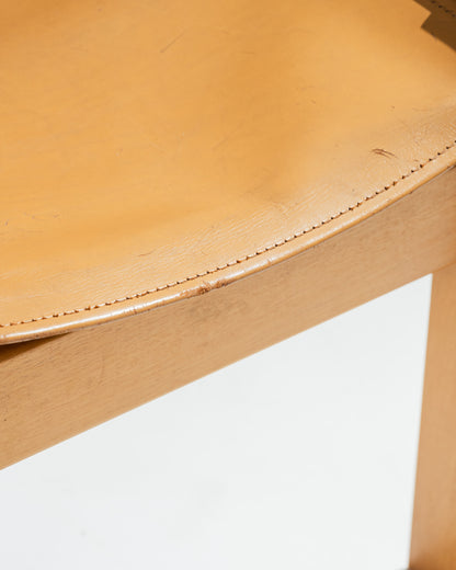 SET OF 4 SADDLE LEATHER AND BEECHWOOD CHAIRS, IBISCO SEDIE, 1970s