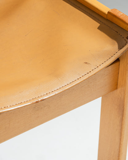 PAIR OF SADDLE LEATHER AND BEECHWOOD CHAIRS, IBISCO SEDIE, 1970s