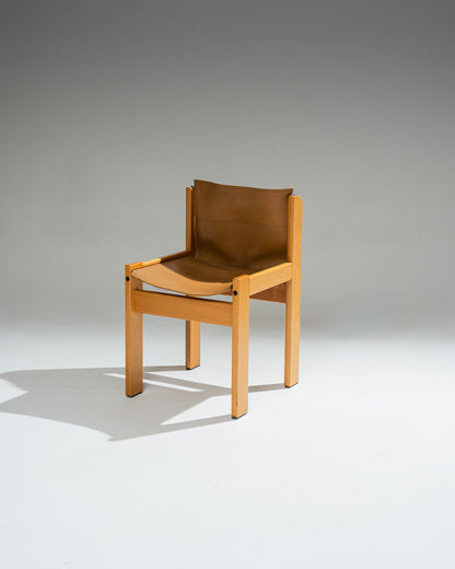 PAIR OF SADDLE LEATHER AND BEECHWOOD CHAIRS, IBISCO SEDIE, 1970s
