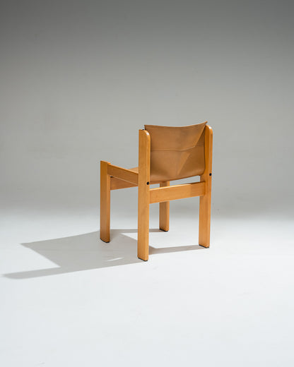 SADDLE LEATHER AND BEECH WOOD CHAIR, IBISCO SEDIE, 1970s
