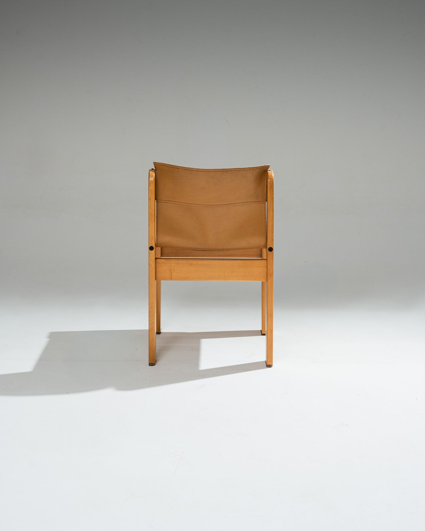 SET OF 4 SADDLE LEATHER AND BEECHWOOD CHAIRS, IBISCO SEDIE, 1970s