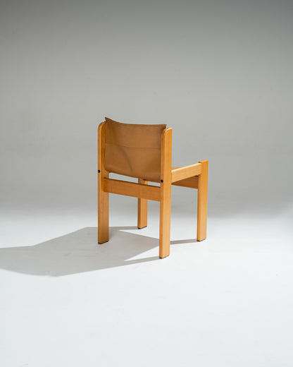 SADDLE LEATHER AND BEECH WOOD CHAIR, IBISCO SEDIE, 1970s