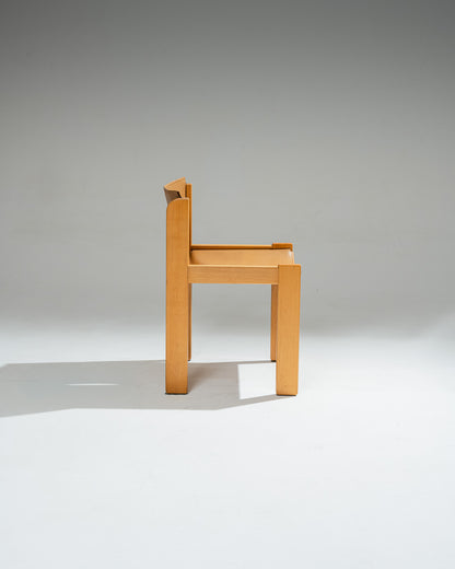 SET OF 4 SADDLE LEATHER AND BEECHWOOD CHAIRS, IBISCO SEDIE, 1970s