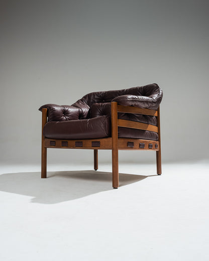 '925' LEATHER AND WOOD ARMCHAIR, ARNE NORELL, COJA CULEMBORG, 1960s