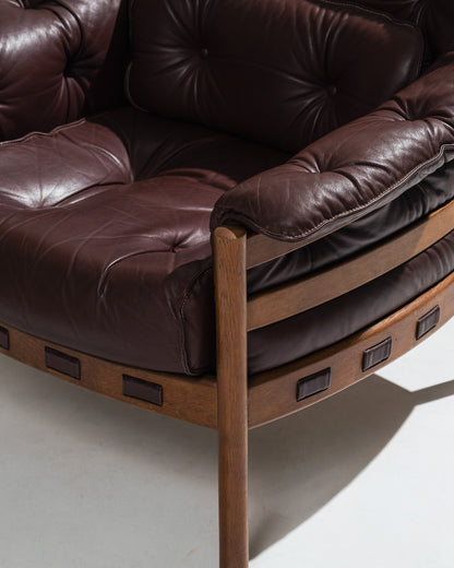 '925' LEATHER AND WOOD ARMCHAIR, ARNE NORELL, COJA CULEMBORG, 1960s