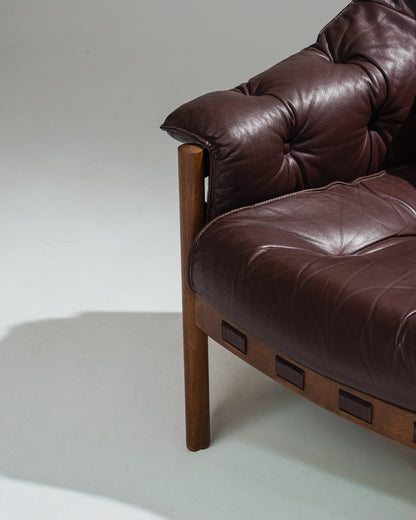 '925' LEATHER AND WOOD ARMCHAIR, ARNE NORELL, COJA CULEMBORG, 1960s