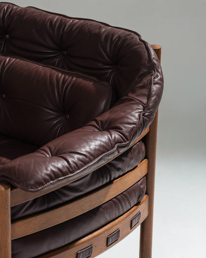 '925' LEATHER AND WOOD ARMCHAIR, ARNE NORELL, COJA CULEMBORG, 1960s